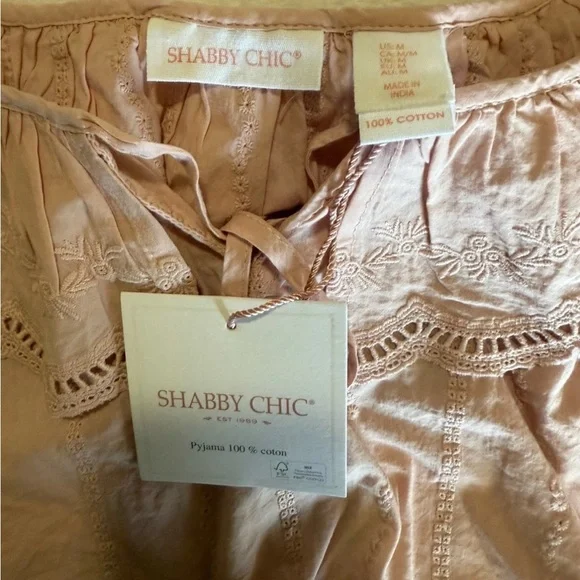 BEAUTIFUL off Shoulder Eyelet Ruffle Pajama Set SHABBY CHIC M boho 100% Cotton
